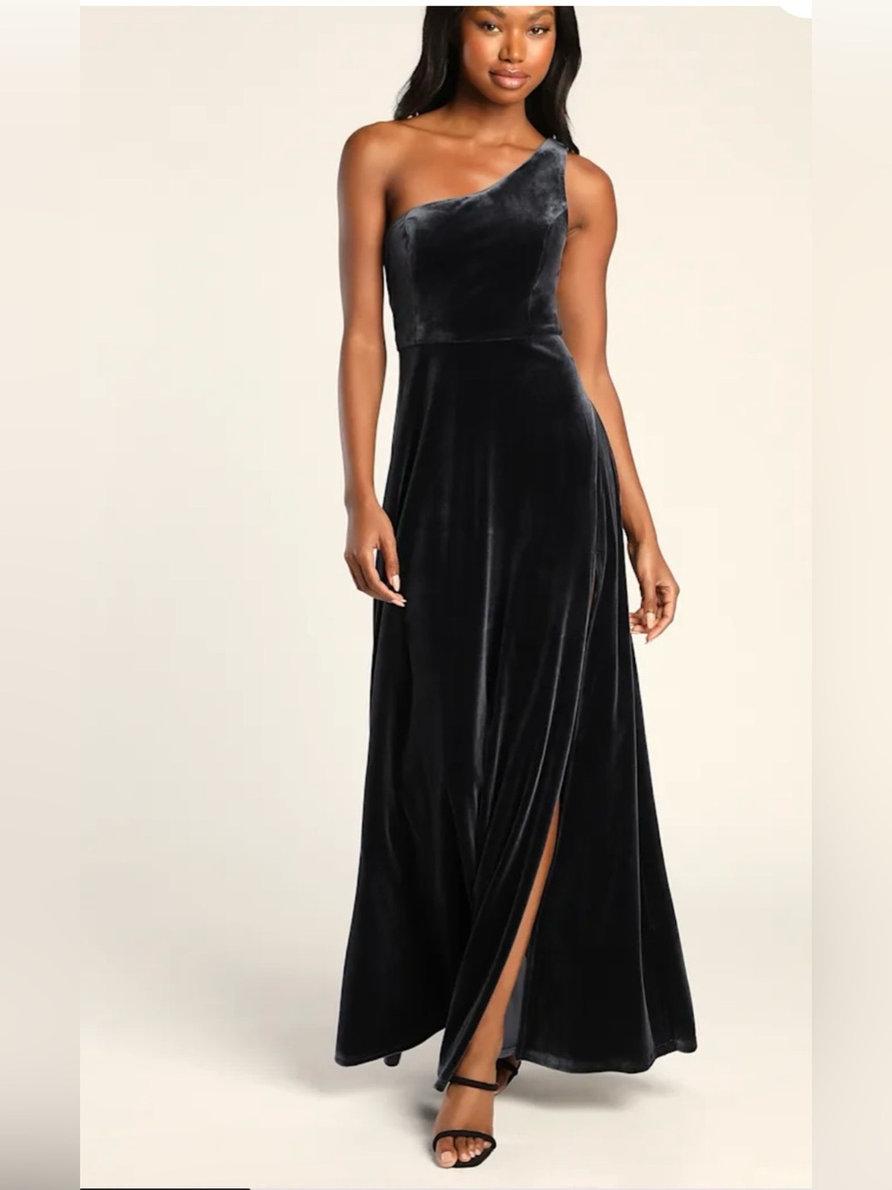 NWT Lulus One-Shoulder Velvet Evening Gown Dark Navy Size XL Wedding Bridesmaid